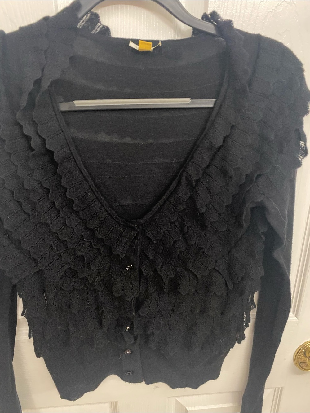 leifsdottir Black Button-Up Cardigan with Ruffle Detail